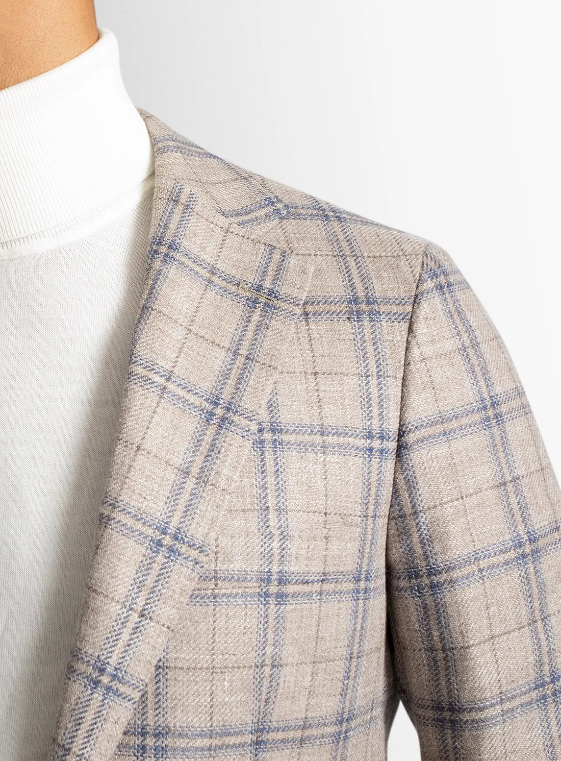 Vicenzo Taupe Blue Plaid Jacket