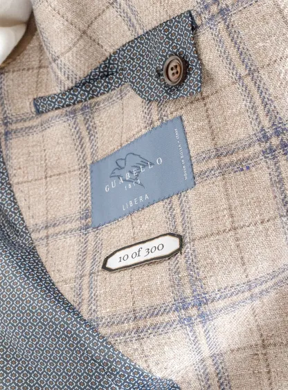Vicenzo Taupe Blue Plaid Jacket