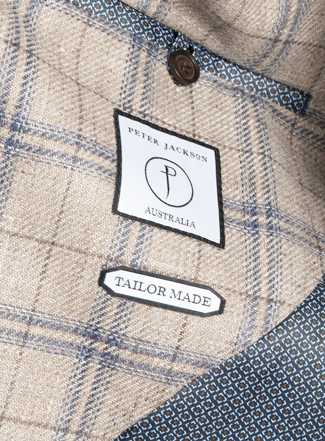 Vicenzo Taupe Blue Plaid Jacket