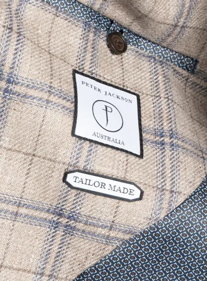 Vicenzo Taupe Blue Plaid Jacket