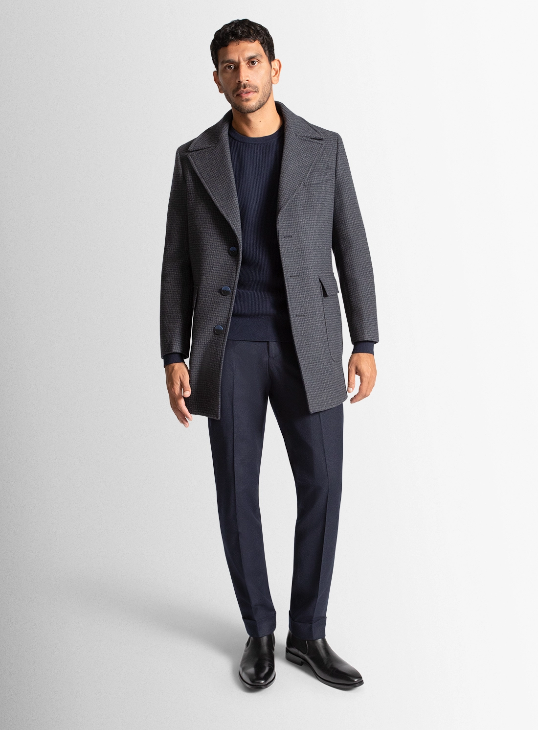 Asiago Navy Wool Pile Overcoat