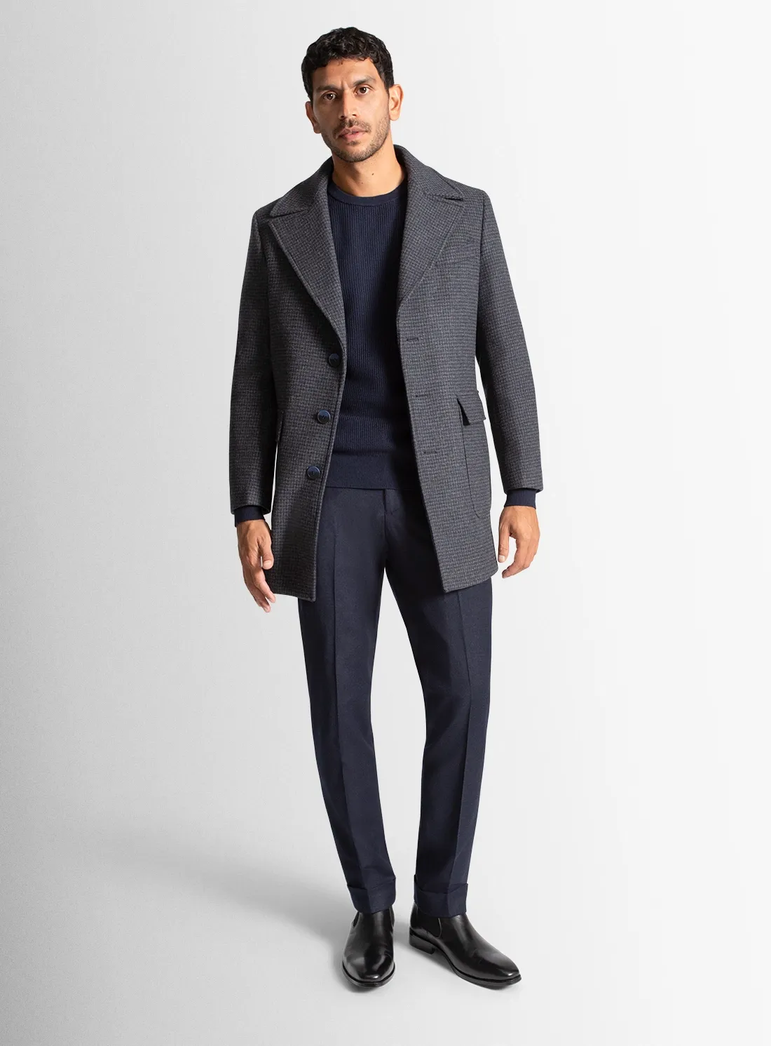 Asiago Navy Wool Pile Overcoat