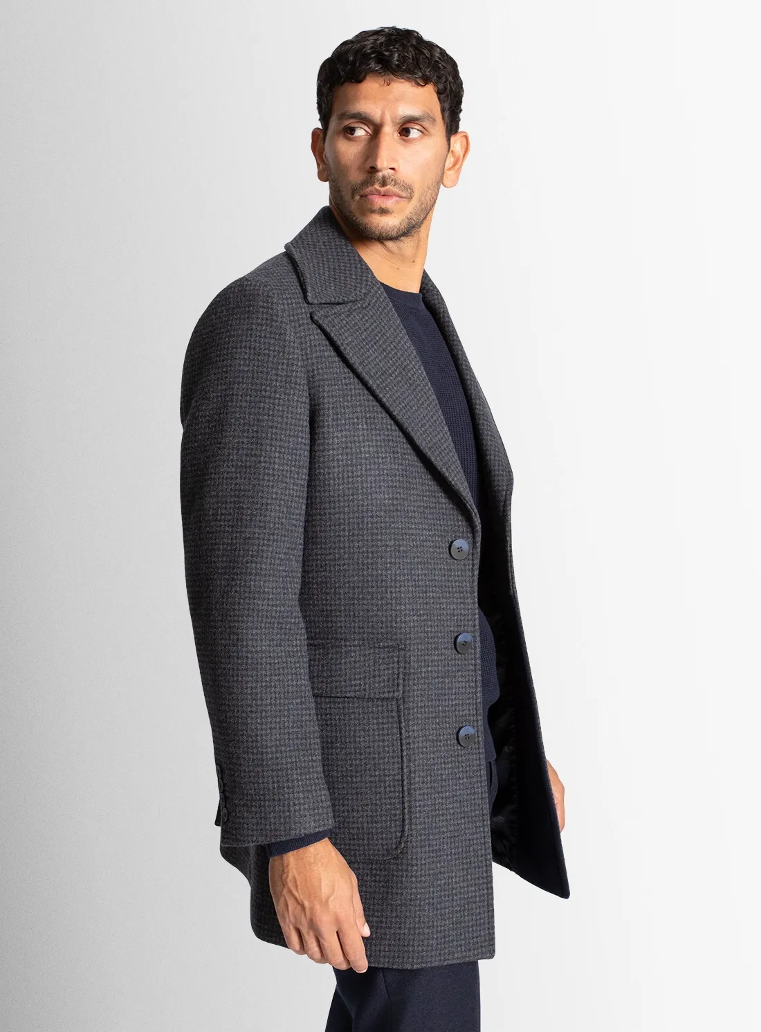 Asiago Navy Wool Pile Overcoat