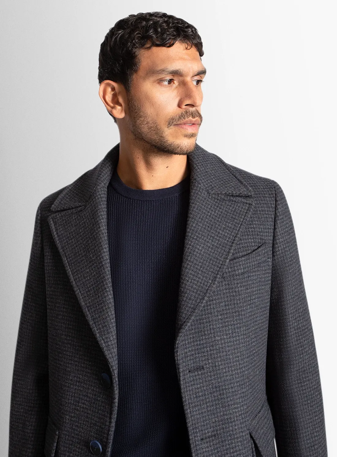 Asiago Navy Wool Pile Overcoat