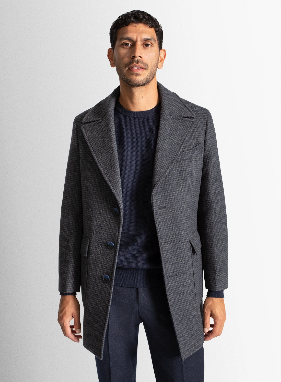 Asiago Navy Wool Pile Overcoat