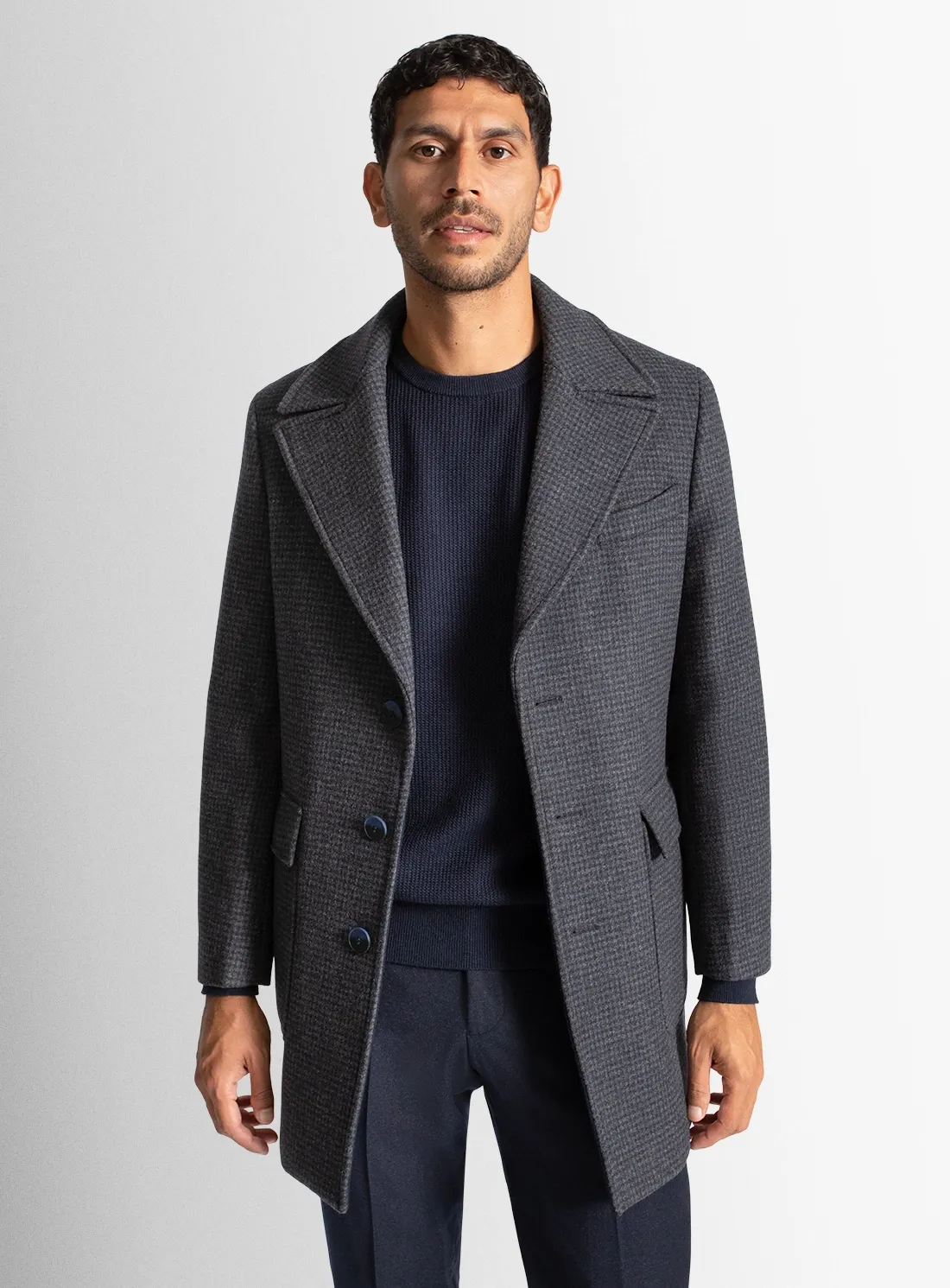 Asiago Navy Wool Pile Overcoat