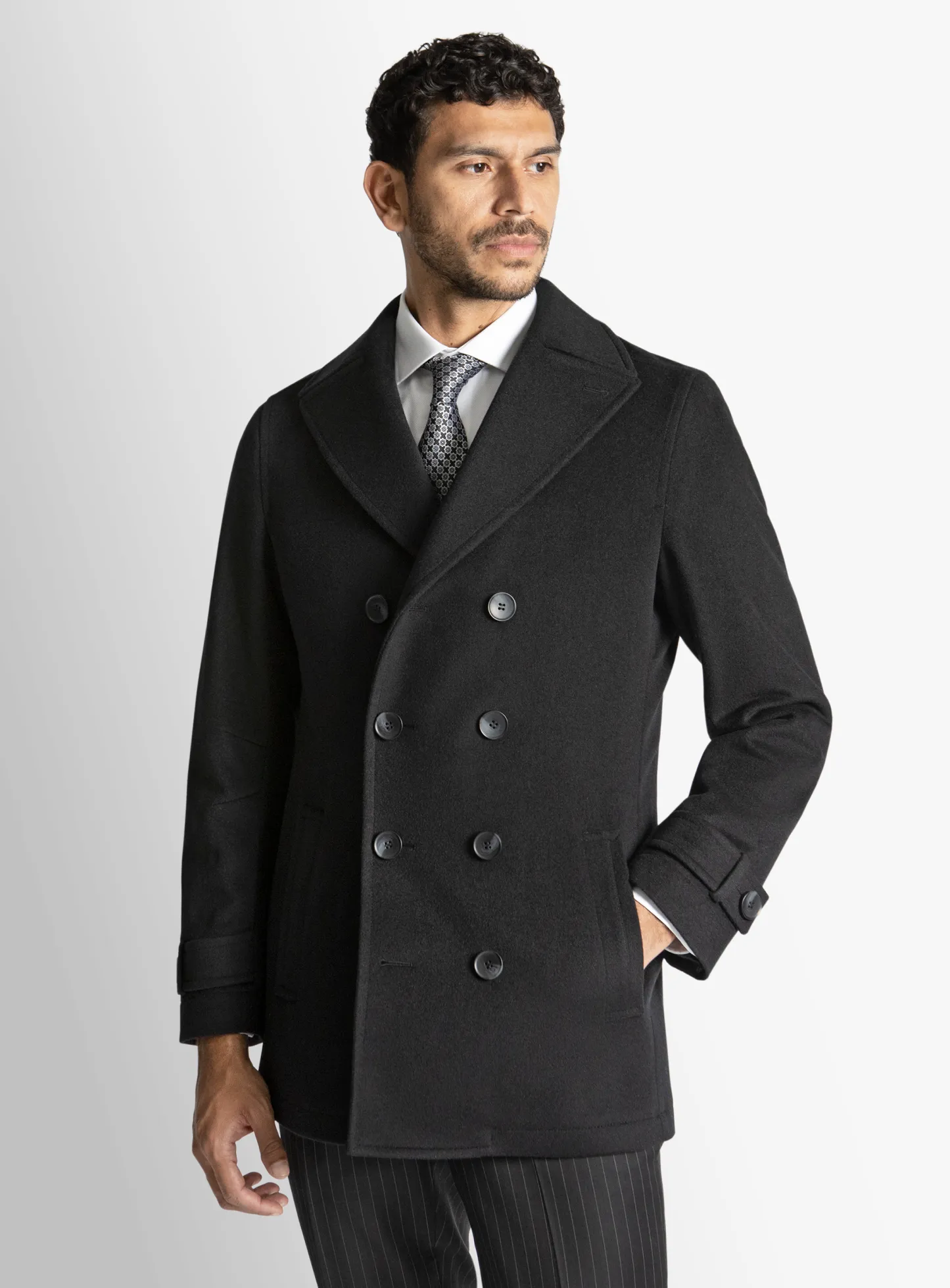 Bridge Yetian Cashmere Lined Black Double Breasted Jacket