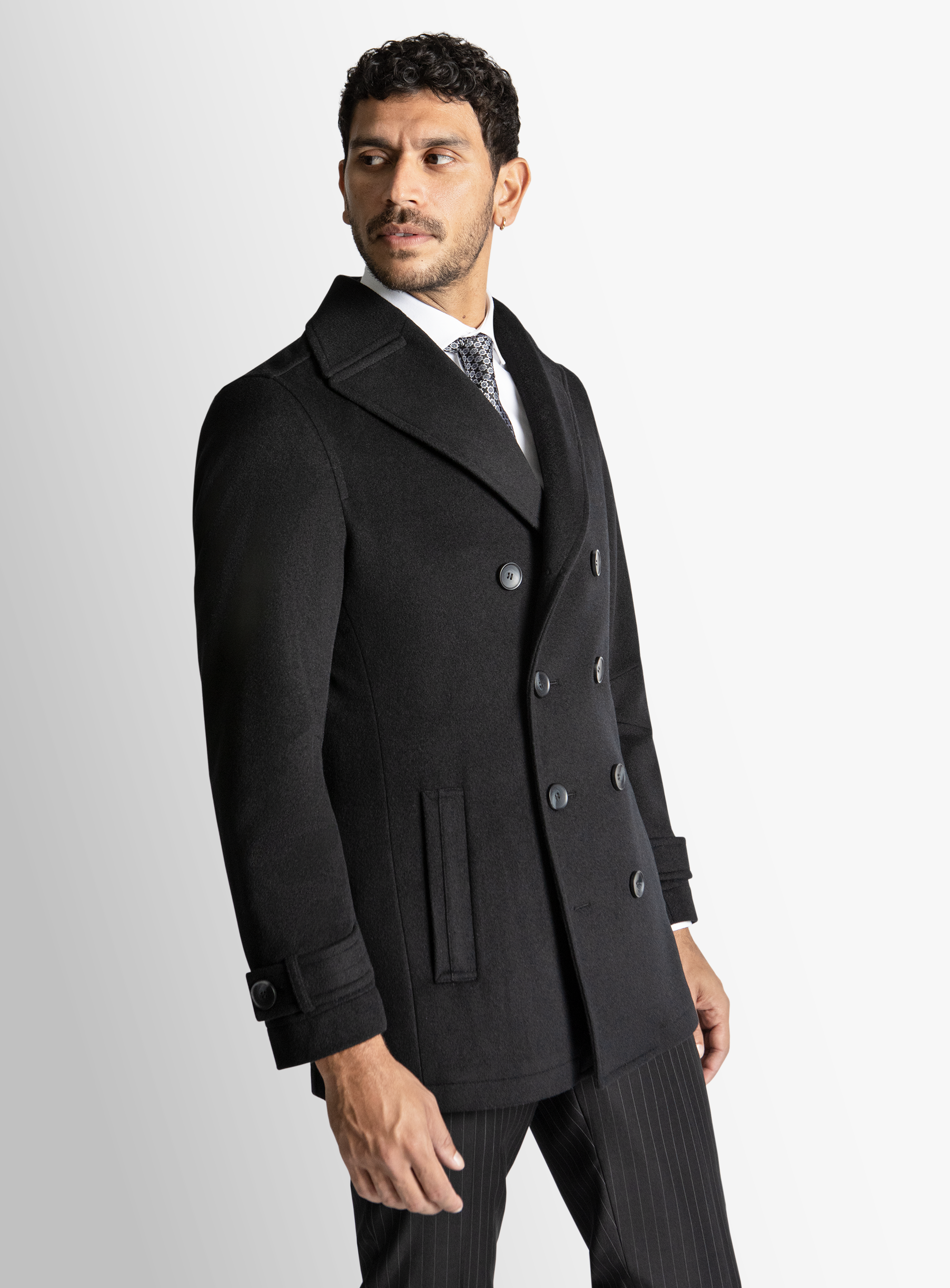 Bridge Yetian Cashmere Lined Black Double Breasted Jacket