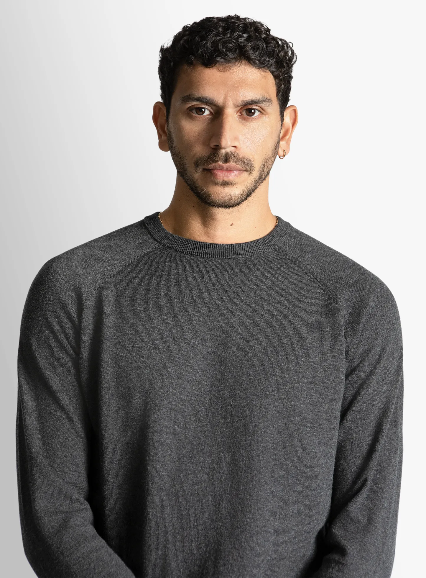 Charcoal Cotton Casual Crewneck Knit