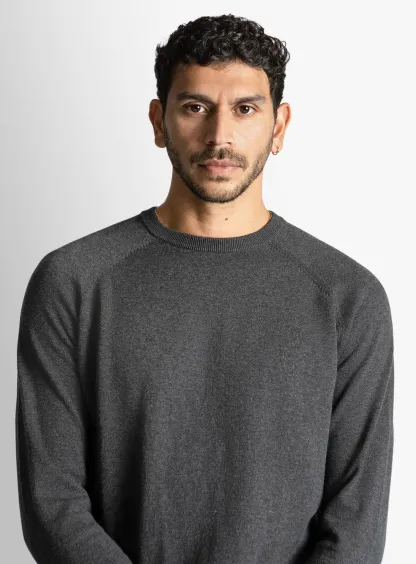 Charcoal Cotton Casual Crewneck Knit 