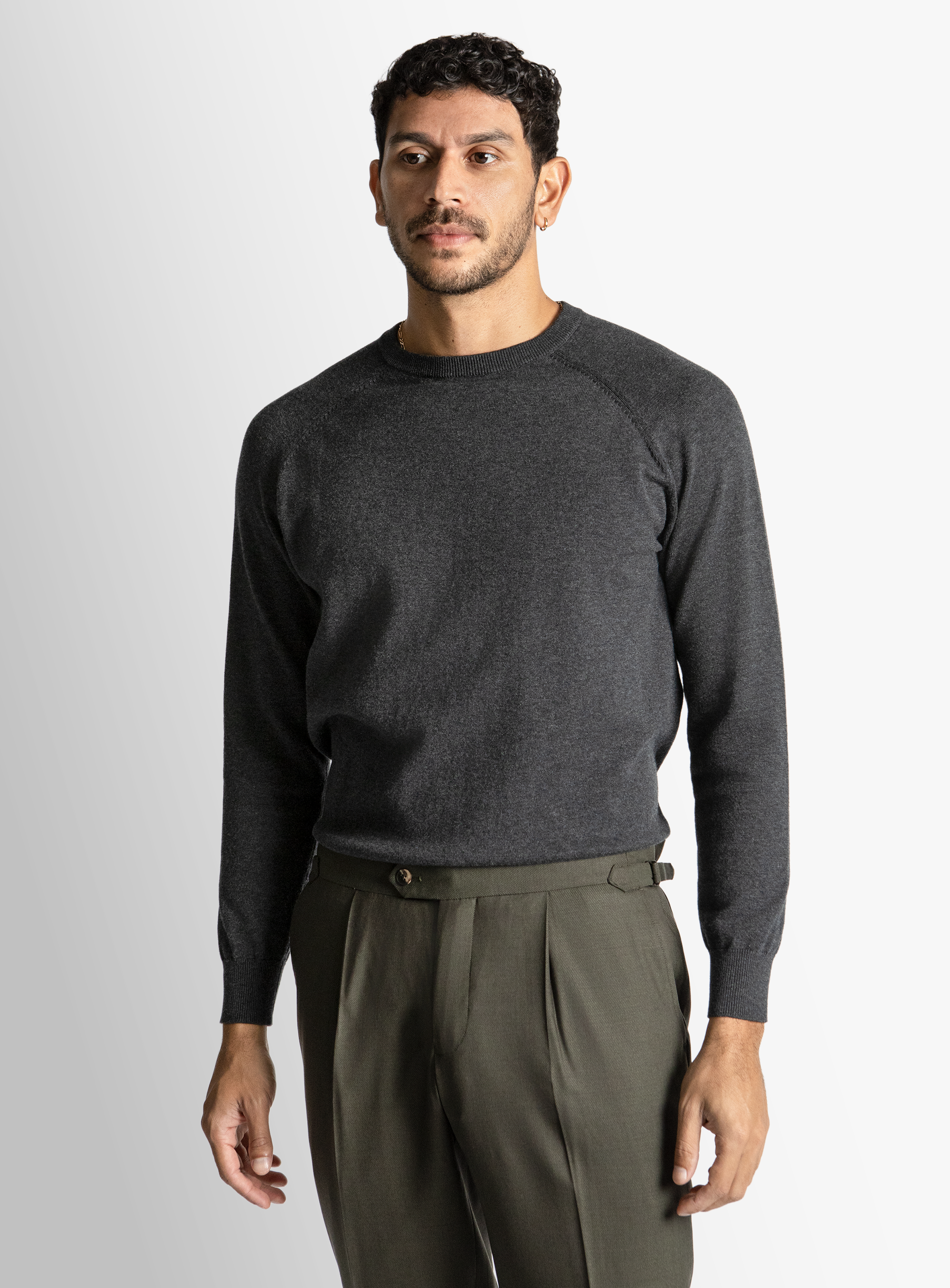 Charcoal Cotton Casual Crewneck Knit 