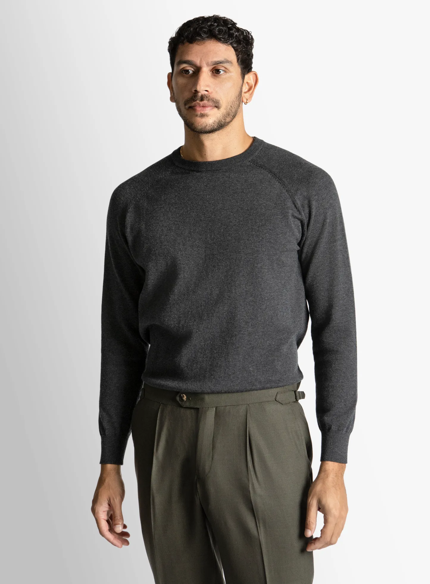 Charcoal Cotton Casual Crewneck Knit