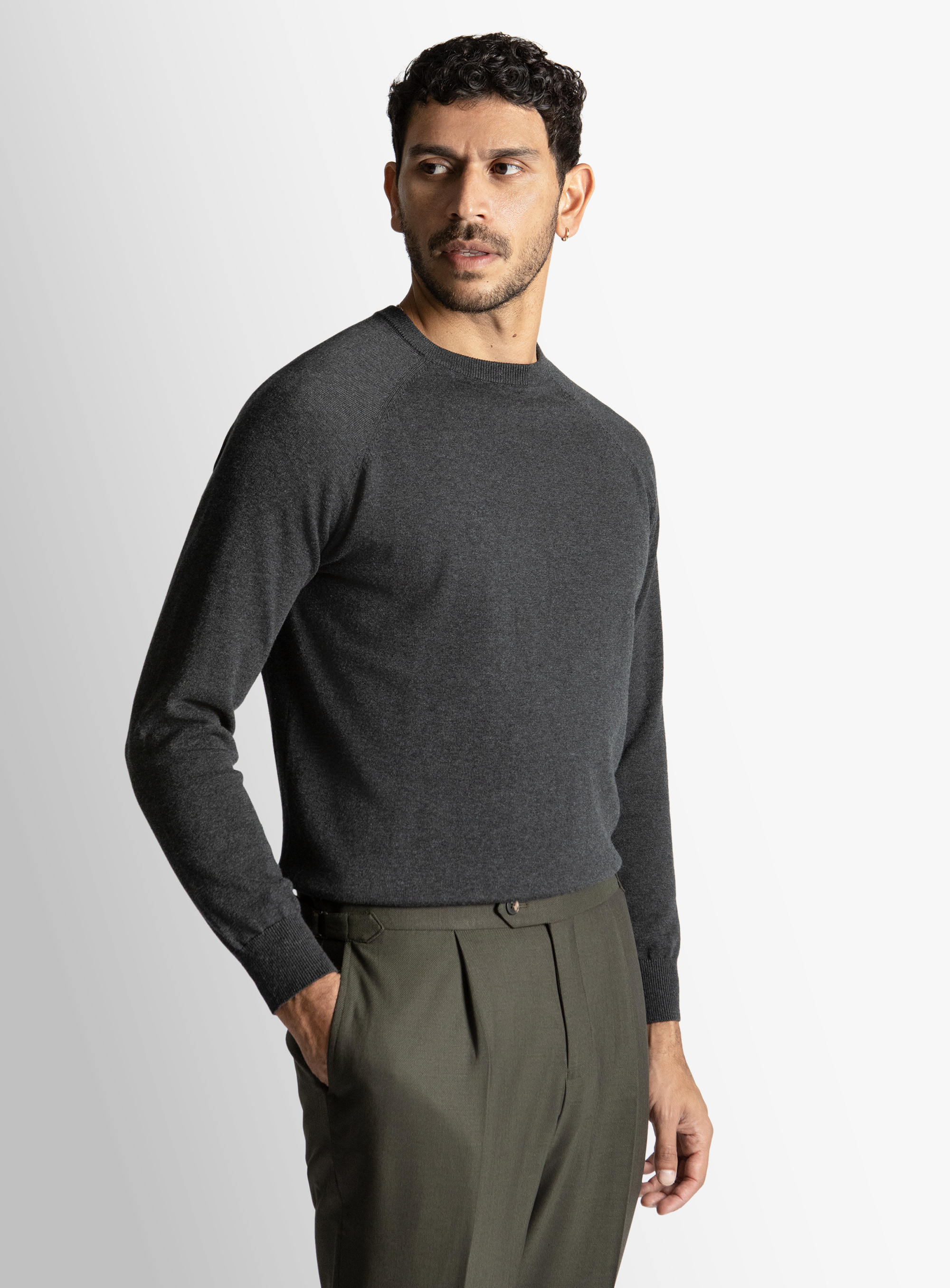 Charcoal Cotton Casual Crewneck Knit 