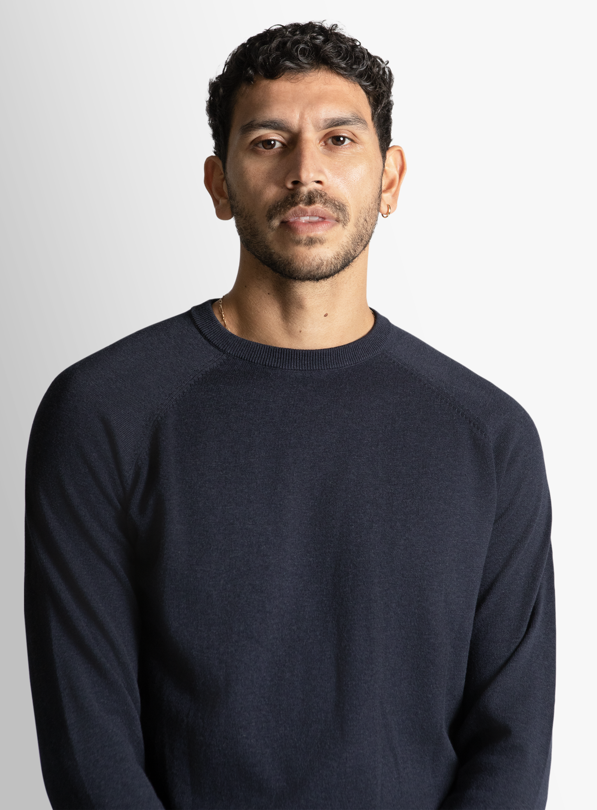 Navy Cotton Casual Crewneck Knit 