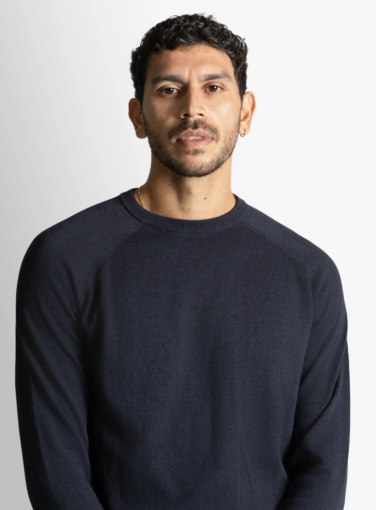Navy Cotton Casual Crewneck Knit