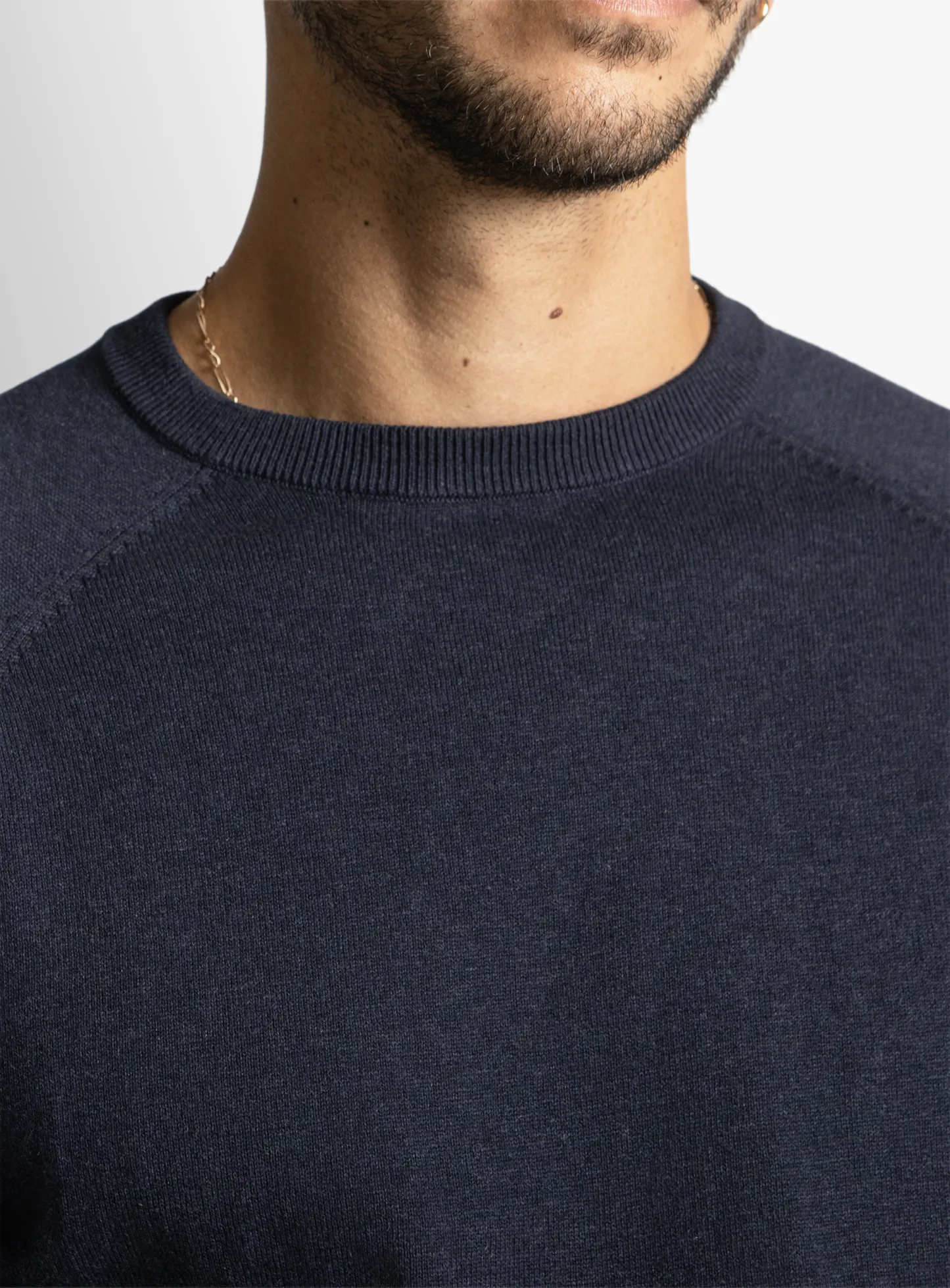 Navy Cotton Casual Crewneck Knit