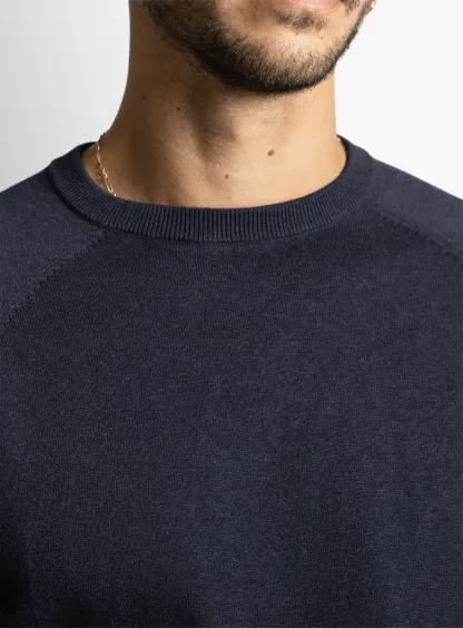 Navy Cotton Casual Crewneck Knit 