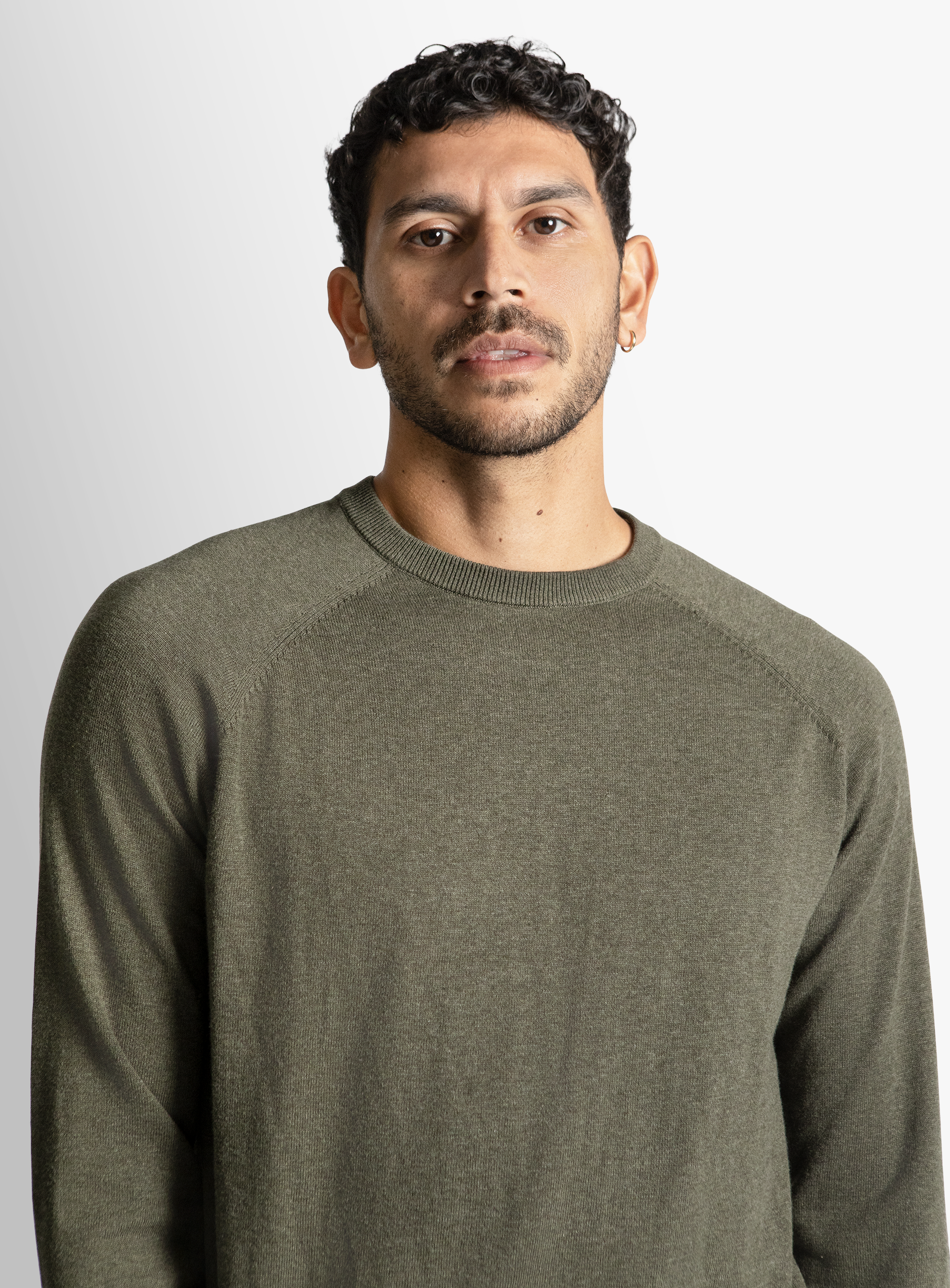 Olive Cotton Casual Crewneck Knit 