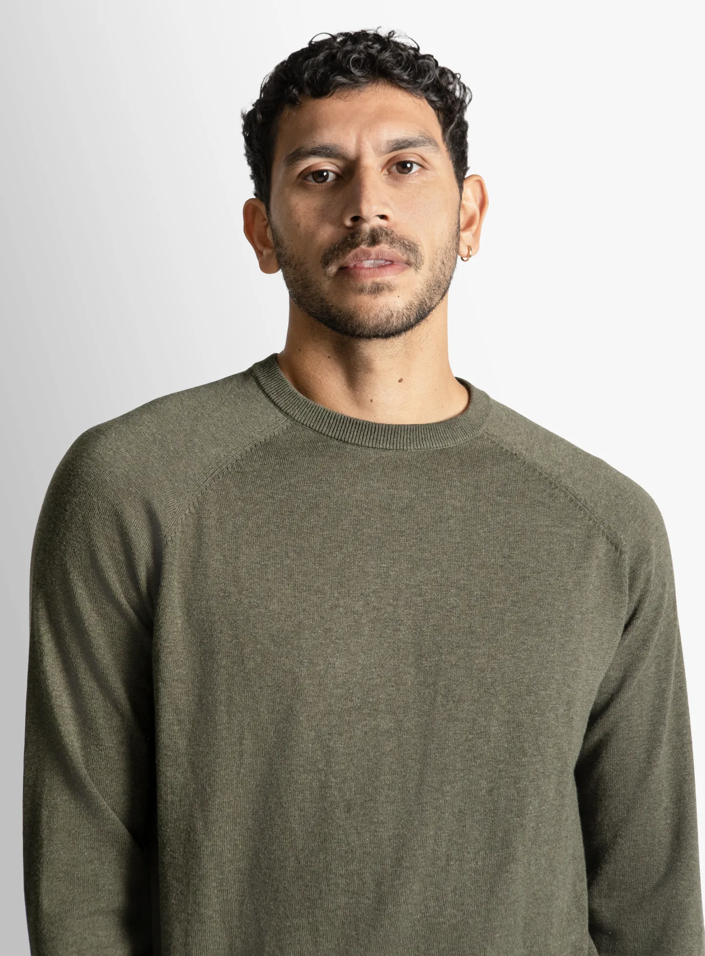 Olive Cotton Casual Crewneck Knit