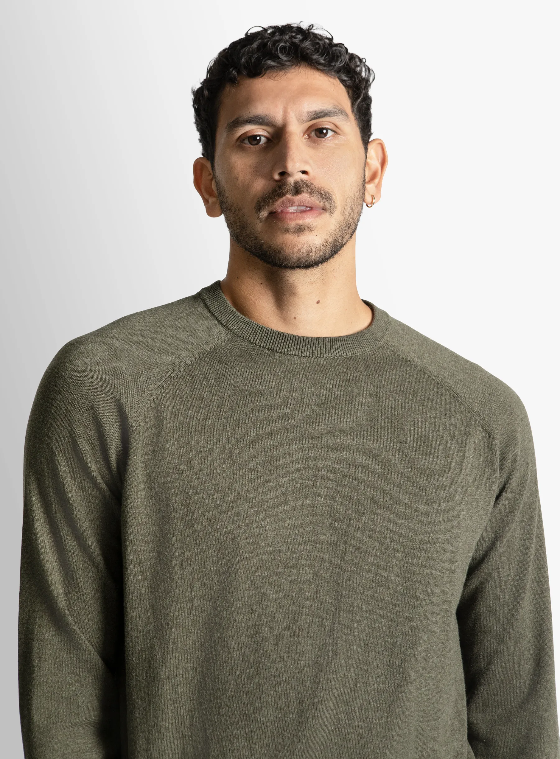 Olive Cotton Casual Crewneck Knit
