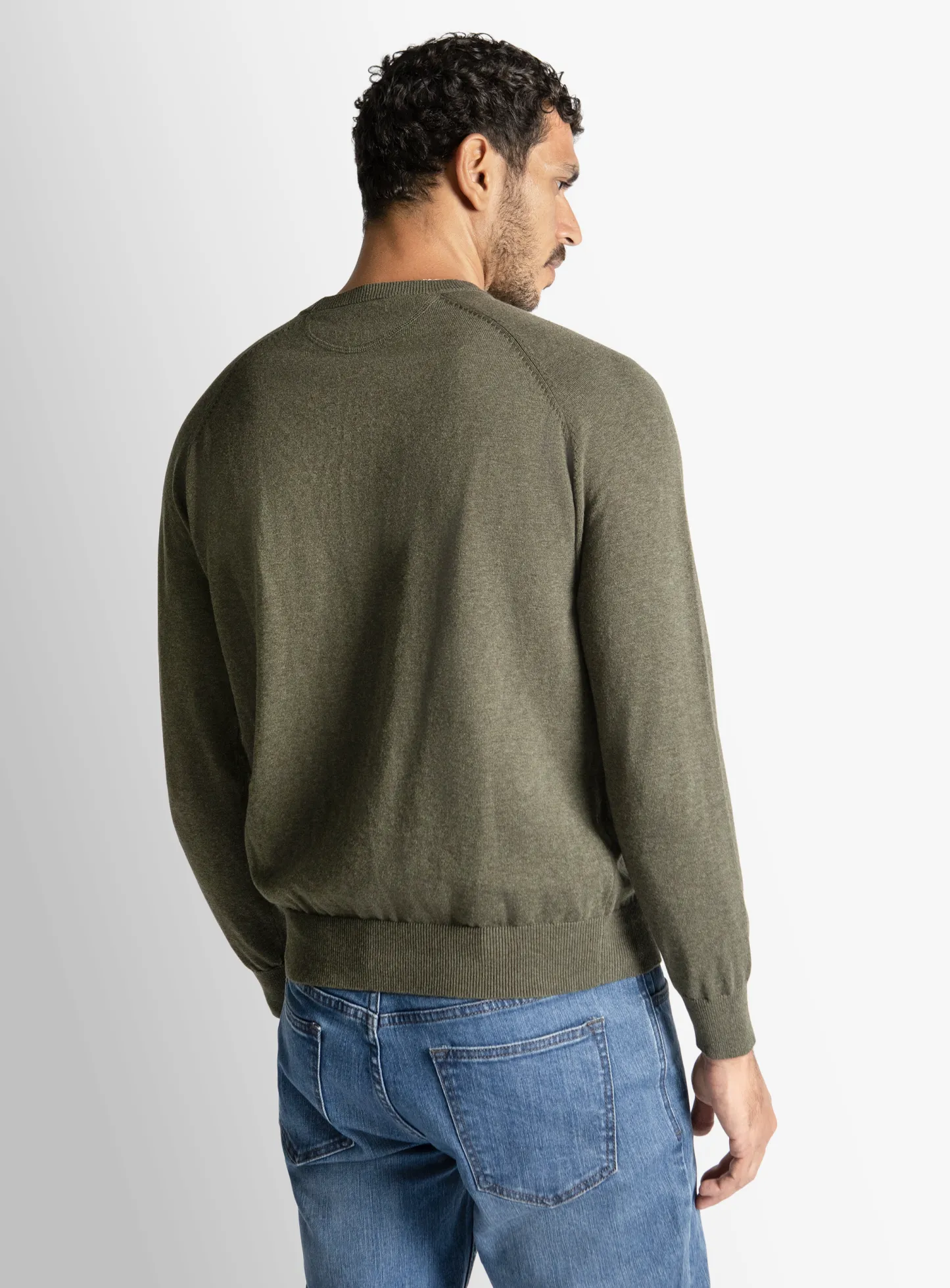 Olive Cotton Casual Crewneck Knit