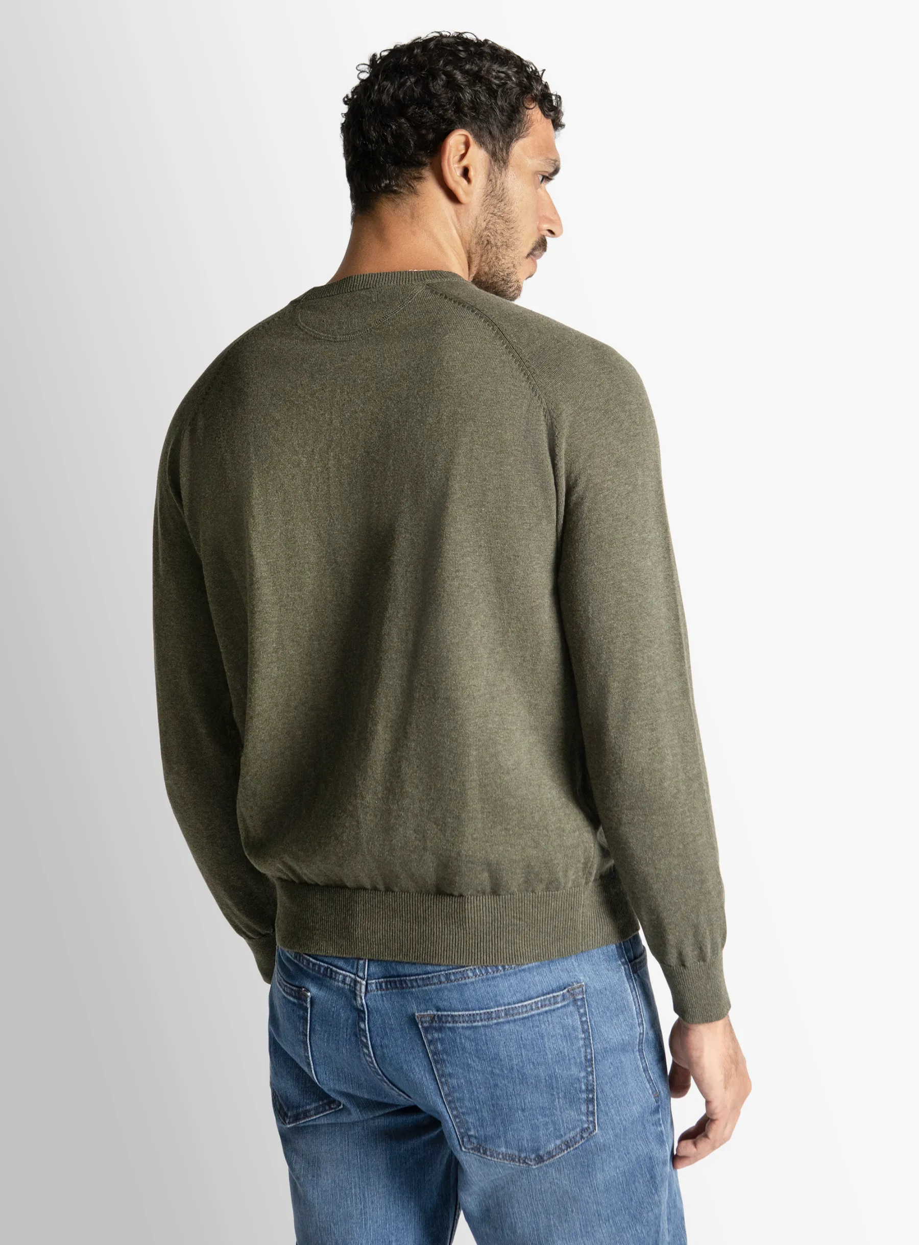 Olive Cotton Casual Crewneck Knit