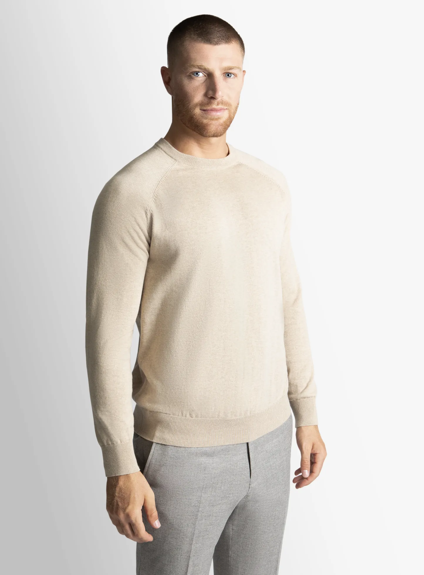 Taupe Cotton Casual Crewneck Knit