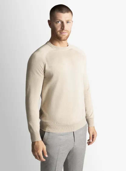 Taupe Cotton Casual Crewneck Knit 