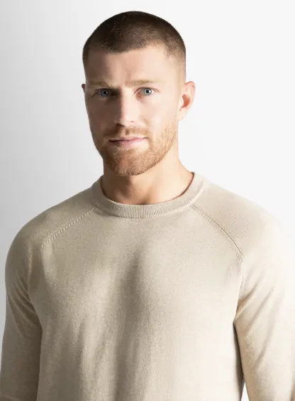 Taupe Cotton Casual Crewneck Knit 