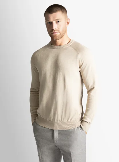 Taupe Cotton Casual Crewneck Knit 