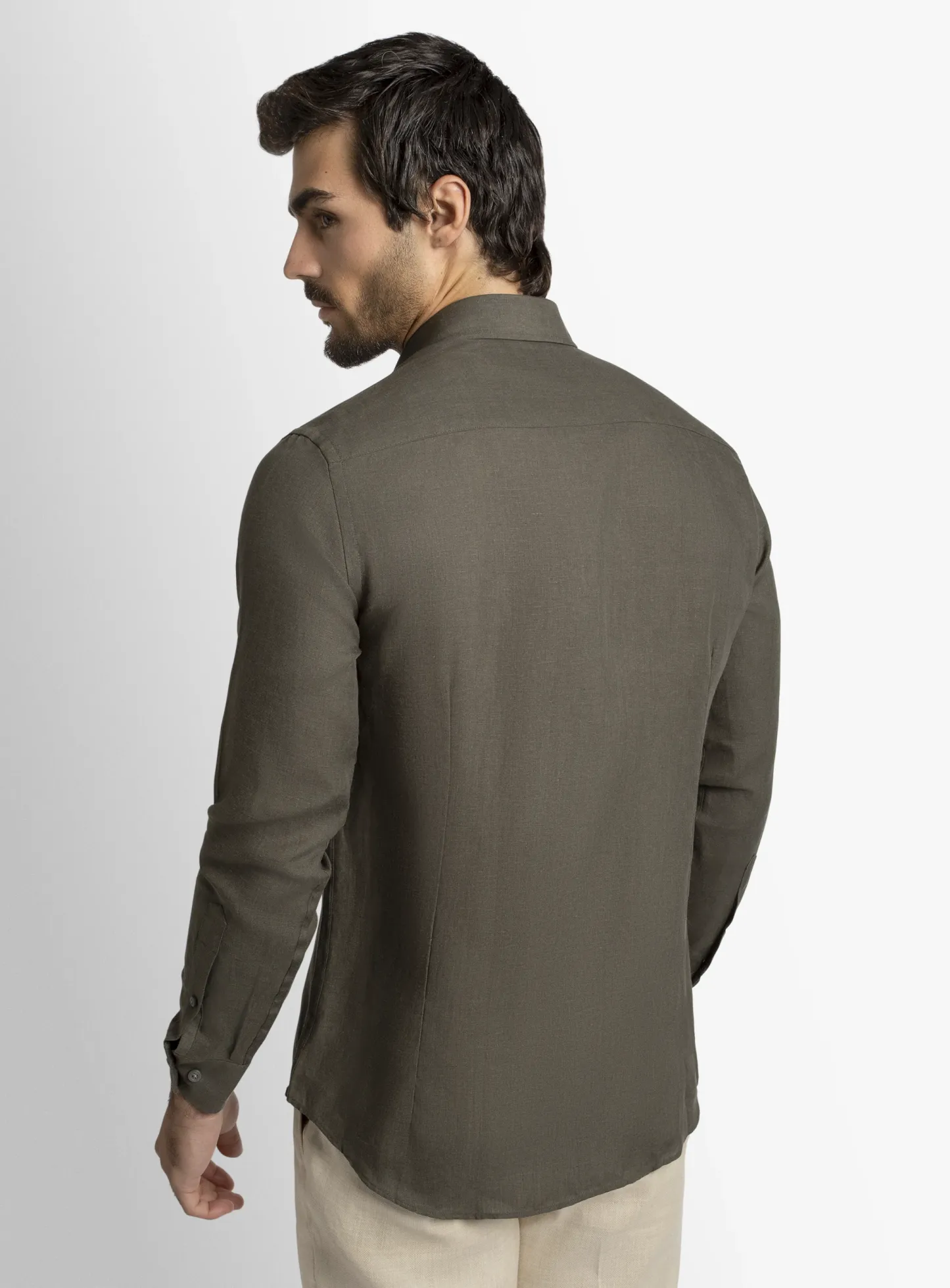 Linen Long Sleeve Khaki Shirt