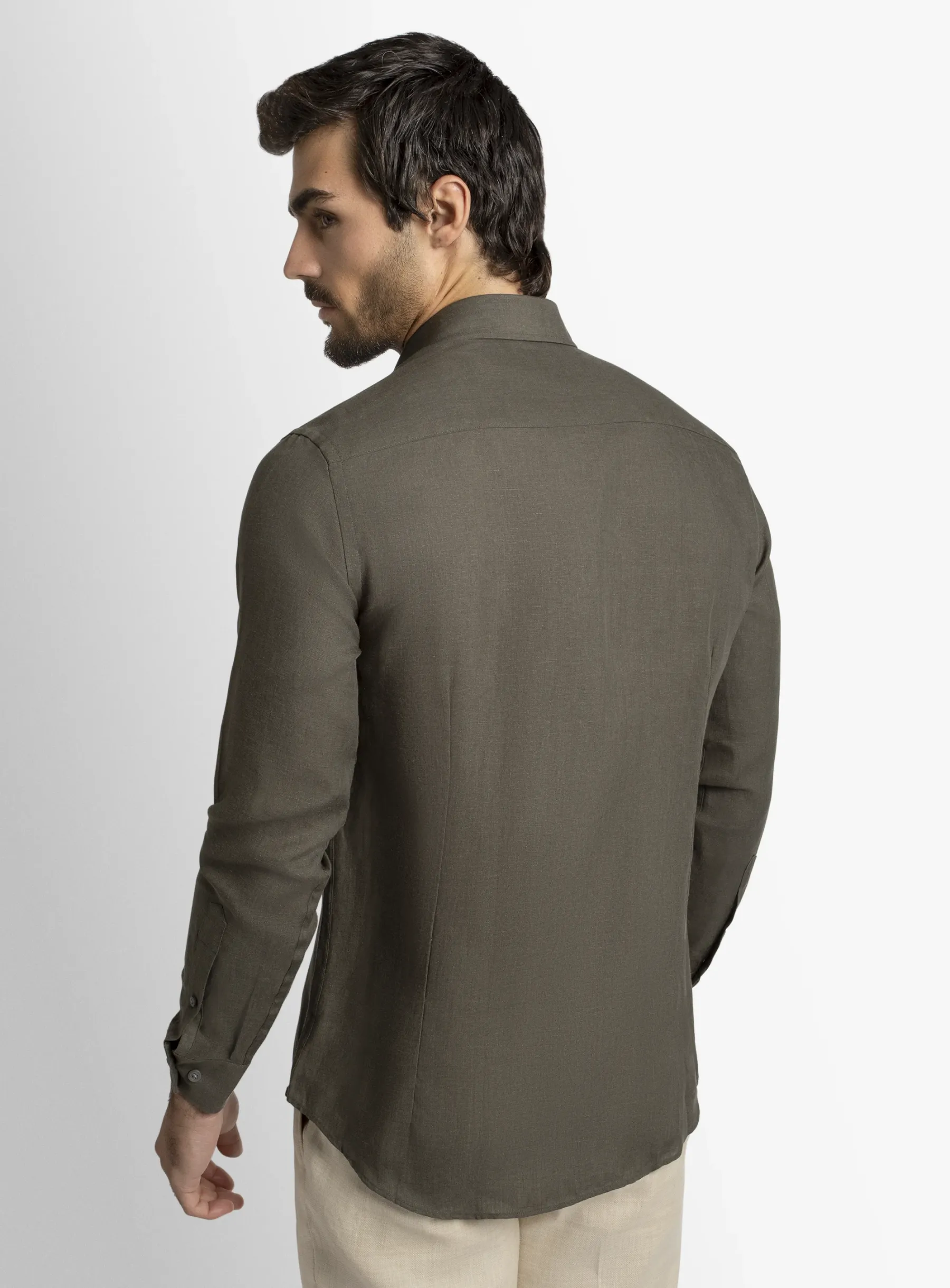 Linen Long Sleeve Khaki Shirt