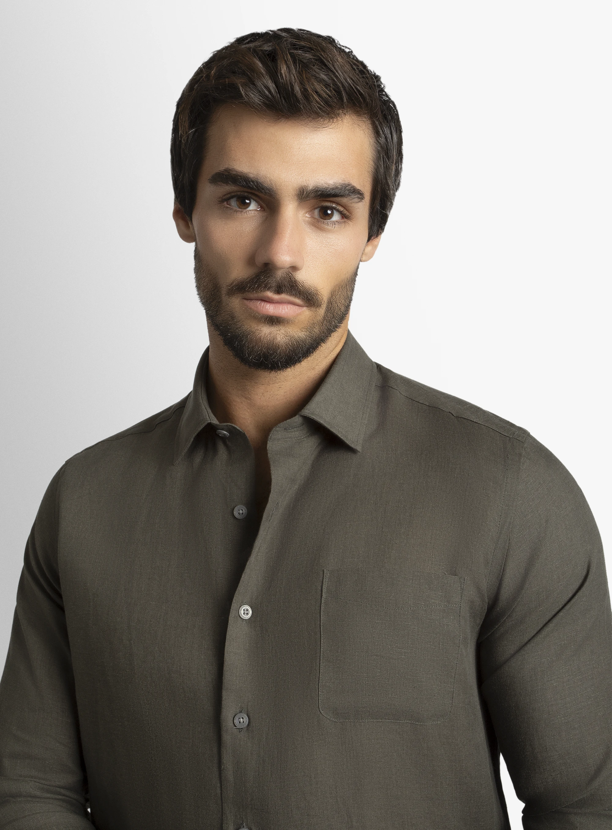 Linen Long Sleeve Khaki Shirt