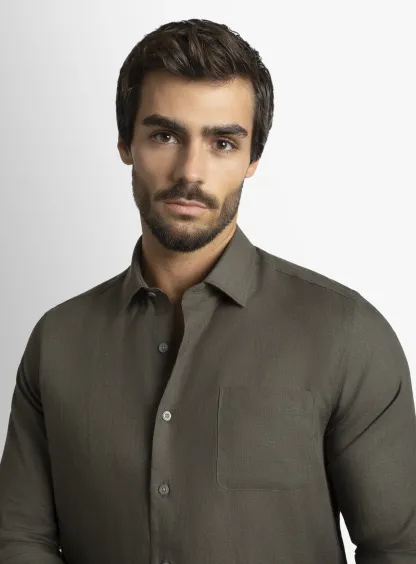 Linen Long Sleeve Khaki Shirt