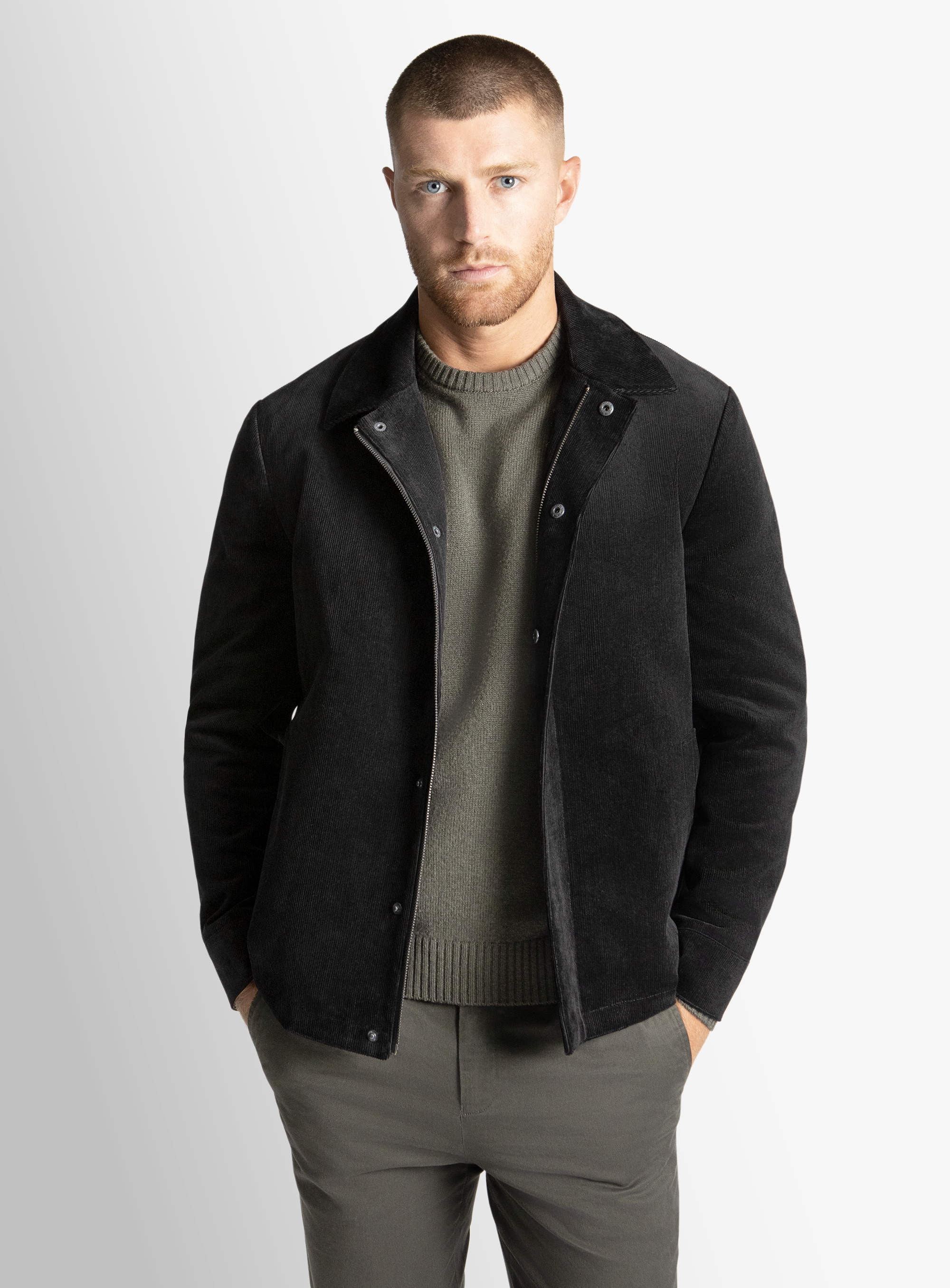 Sanitno Cord Harrington Black Jacket
