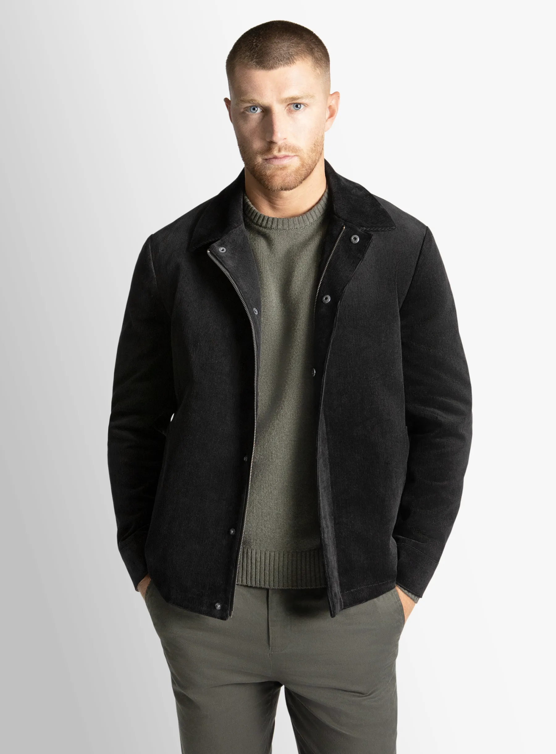 Sanitno Cord Harrington Black Jacket
