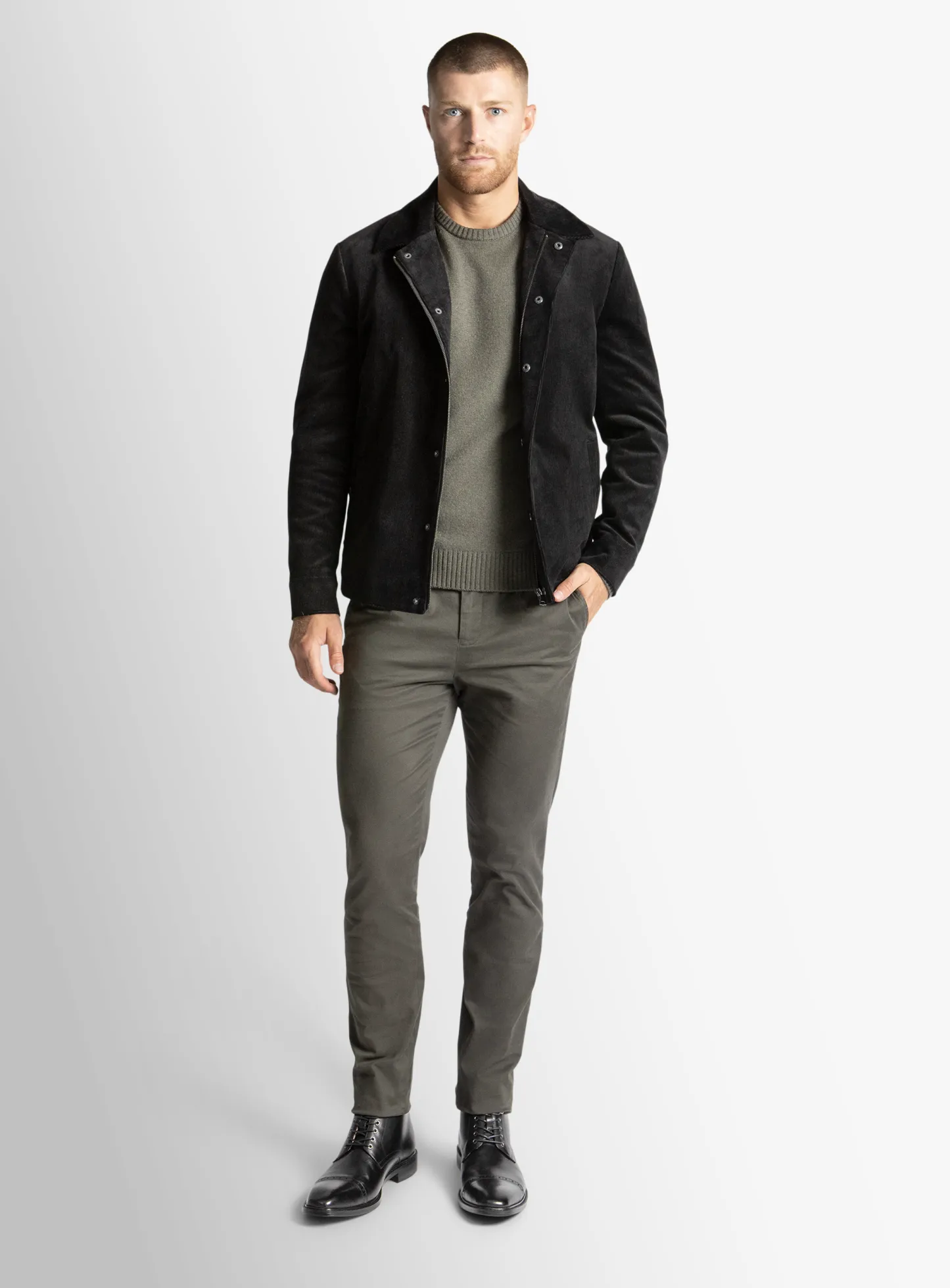 Sanitno Cord Harrington Black Jacket