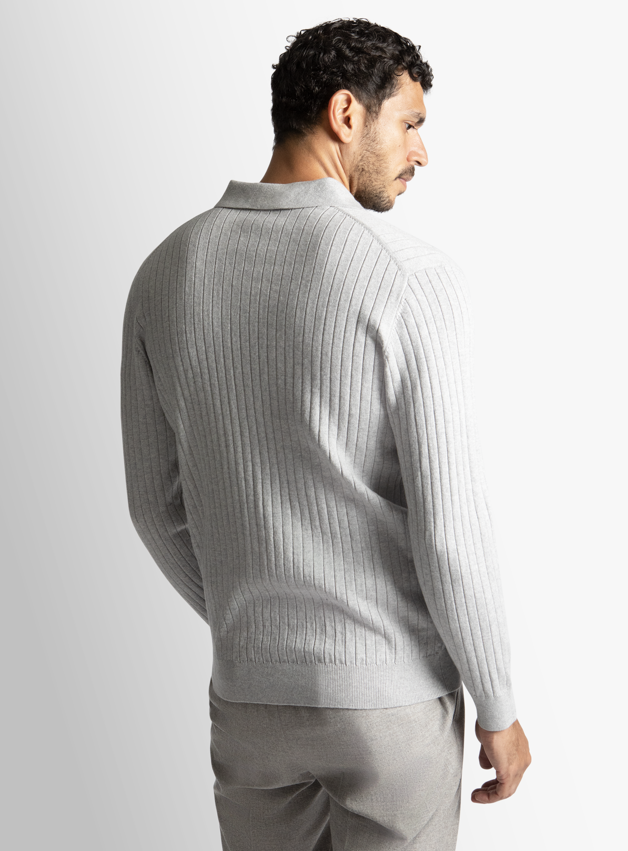 Ash Cotton/Cashmere Fine Rib Knit Polo