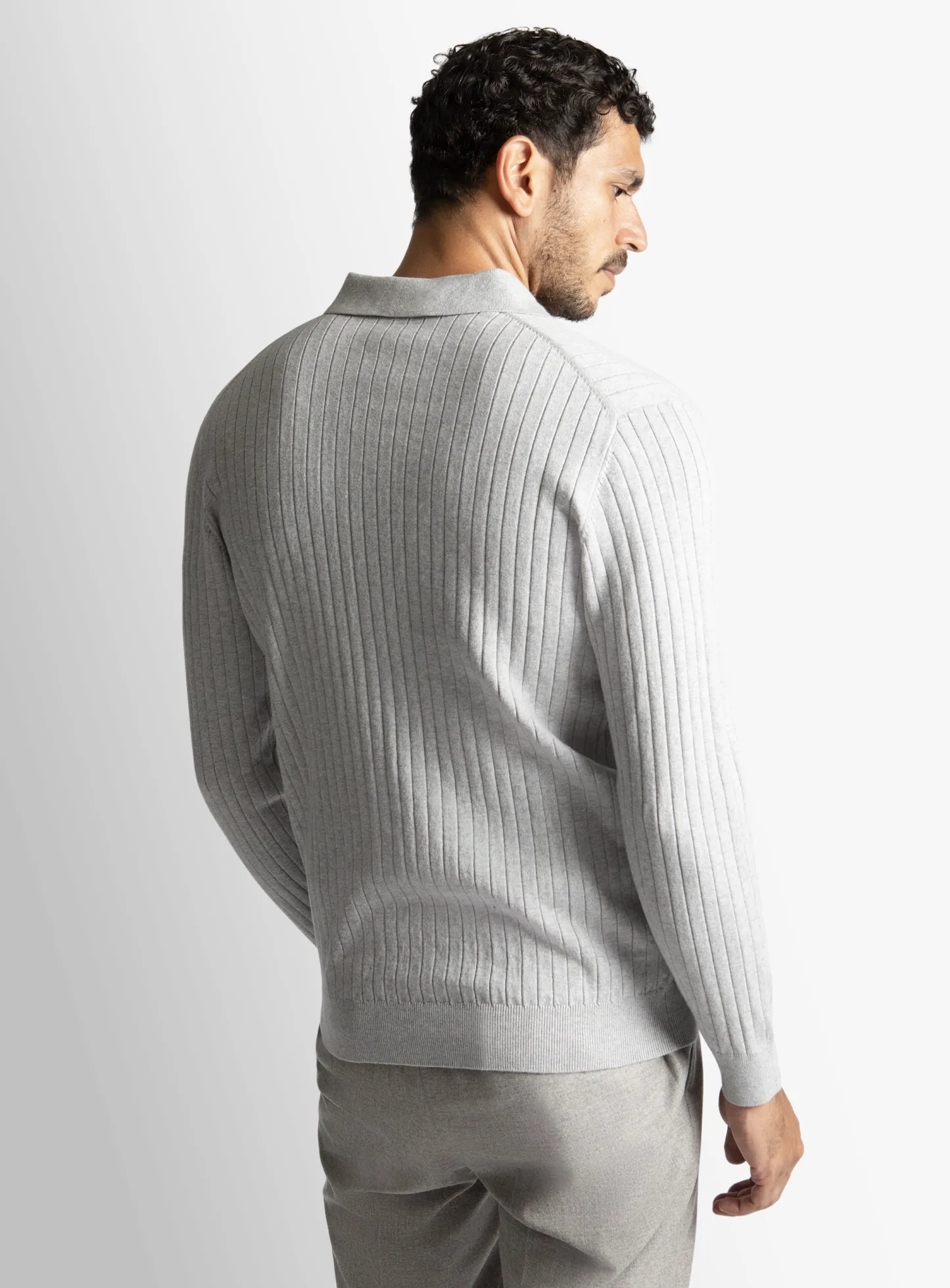 Ash Cotton/Cashmere Fine Rib Knit Polo