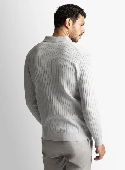Ash Cotton/Cashmere Fine Rib Knit Polo