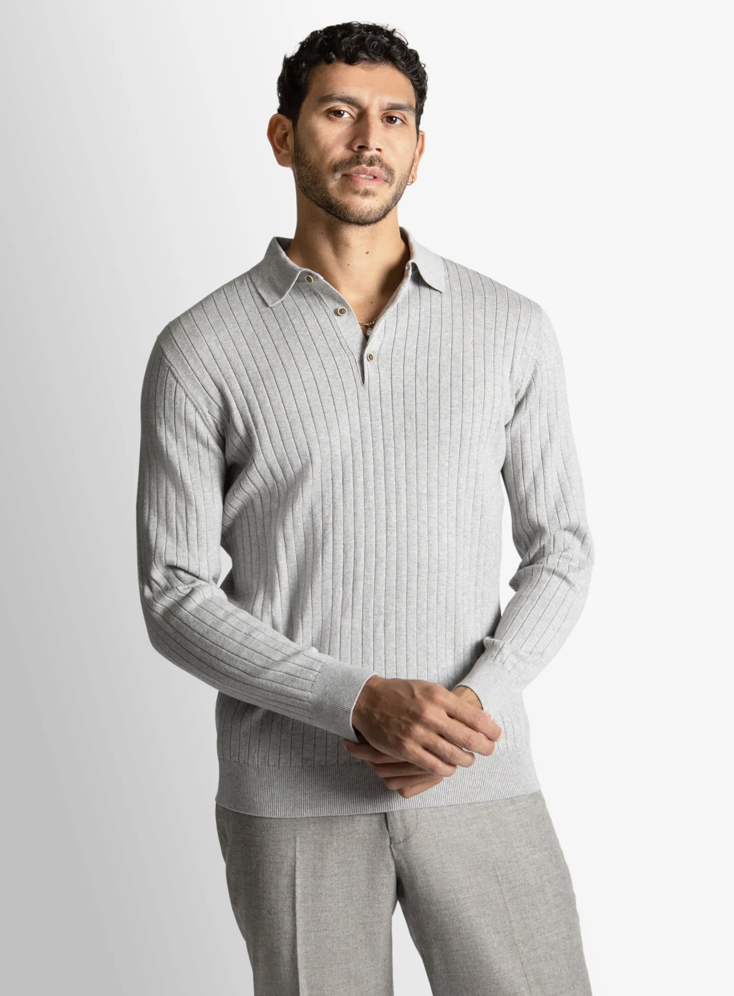 Ash Cotton/Cashmere Fine Rib Knit Polo
