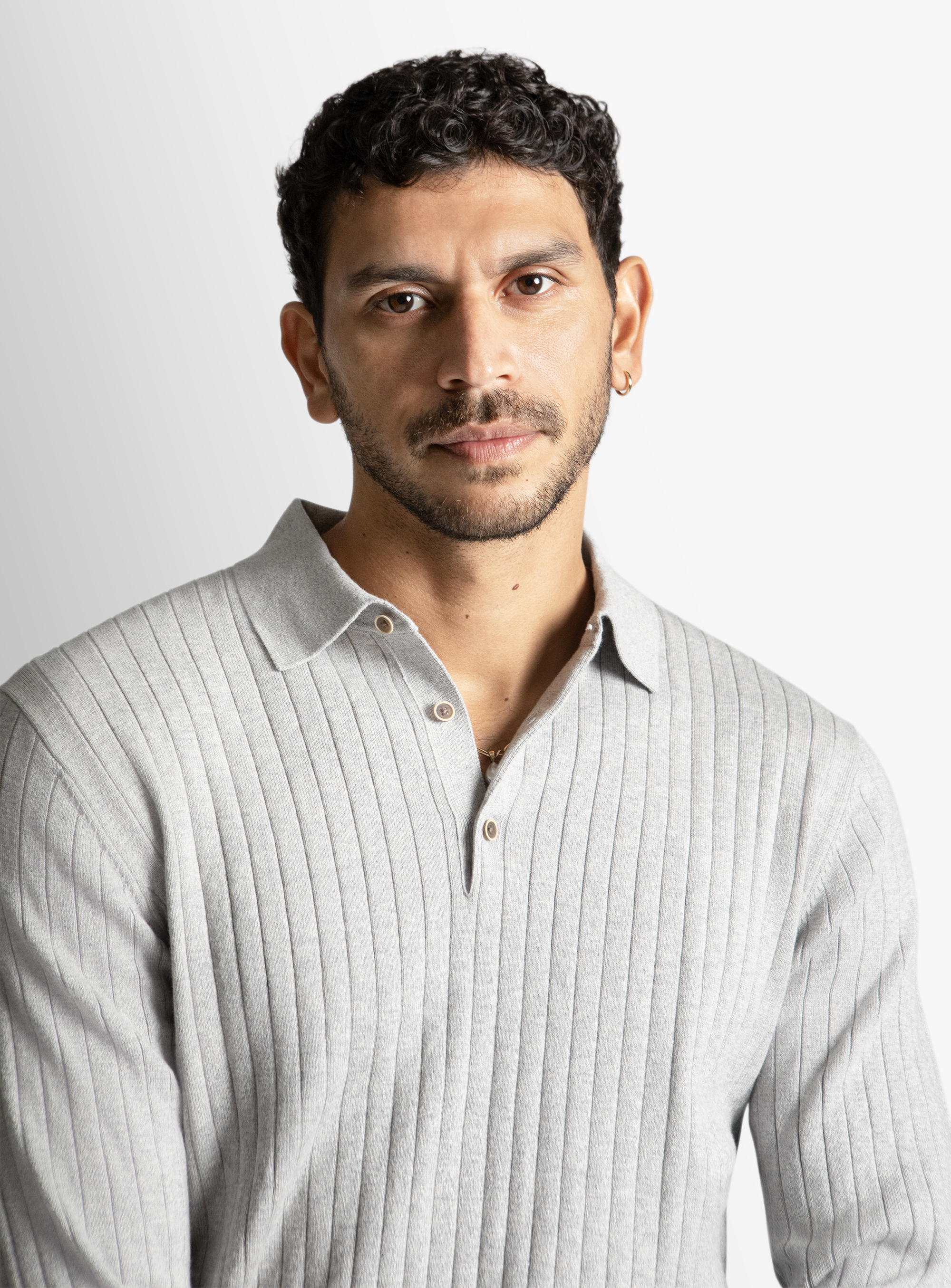 Ash Cotton/Cashmere Fine Rib Knit Polo