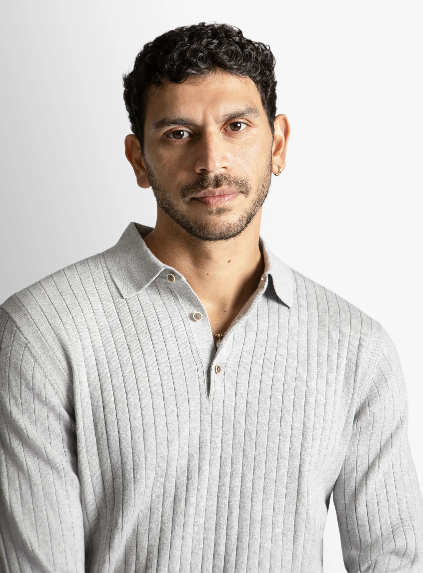 Ash Cotton/Cashmere Fine Rib Knit Polo