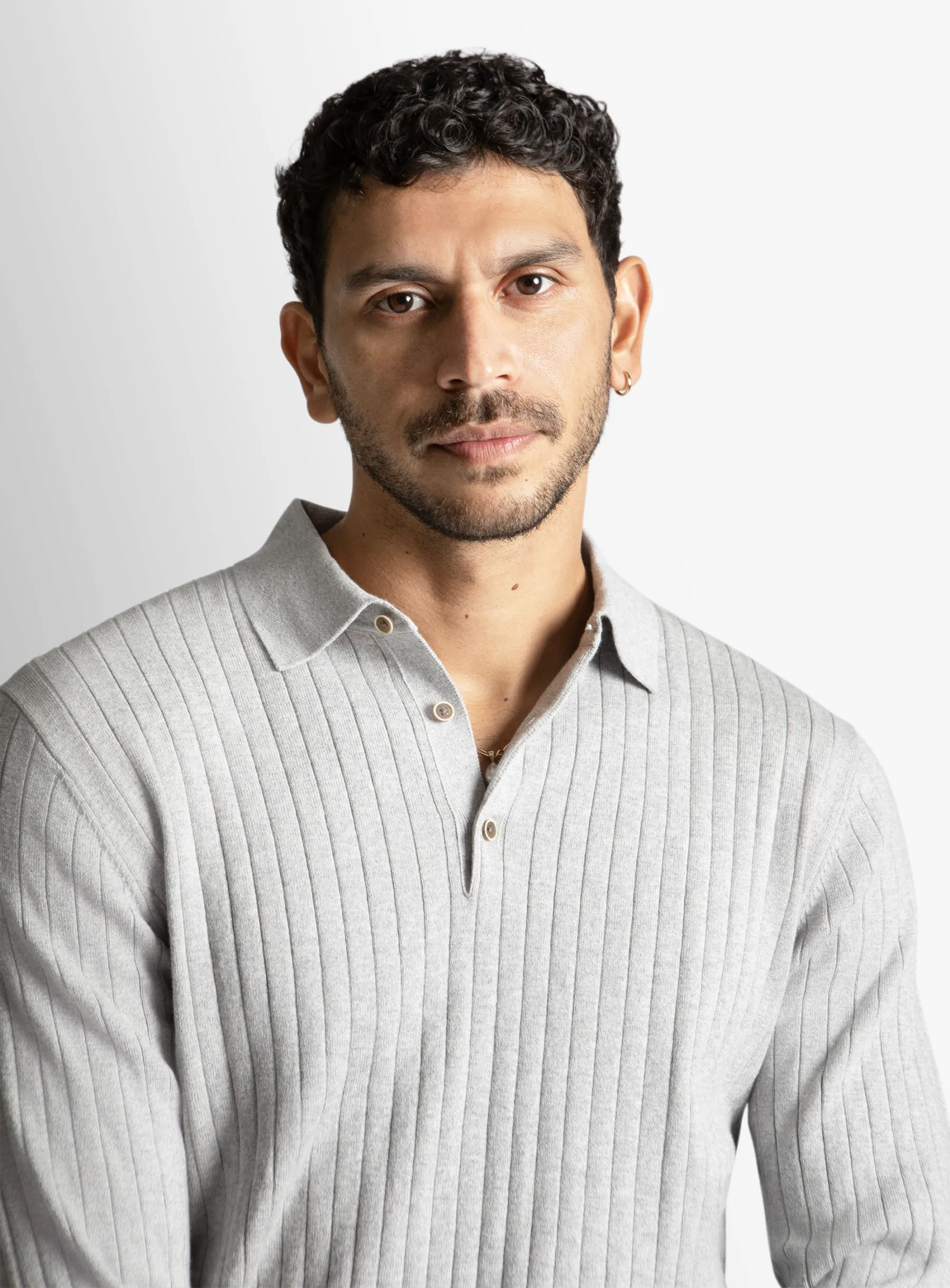 Ash Cotton/Cashmere Fine Rib Knit Polo