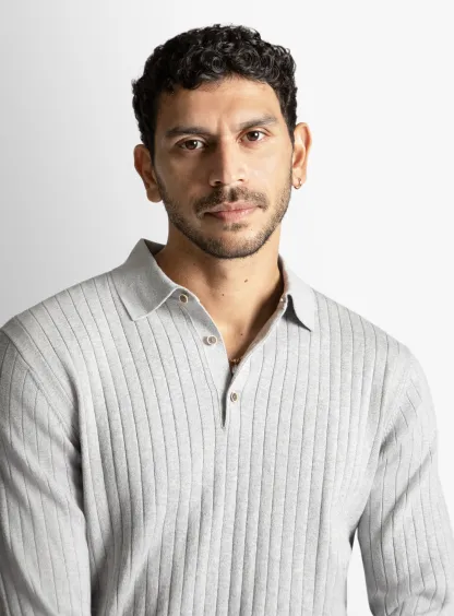 Ash Cotton/Cashmere Fine Rib Knit Polo