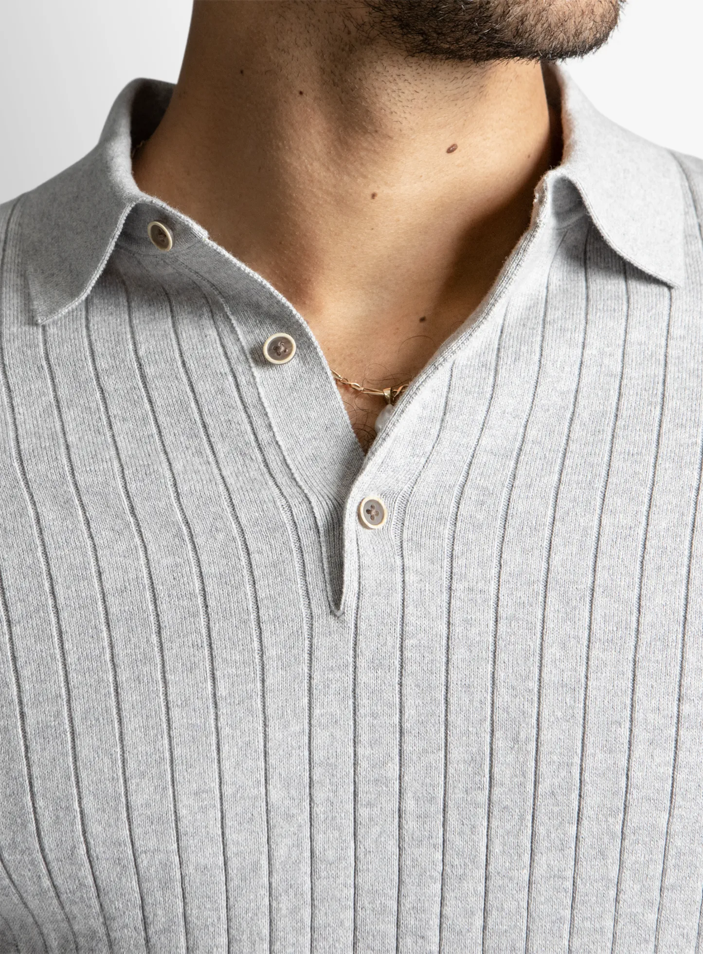 Ash Cotton/Cashmere Fine Rib Knit Polo
