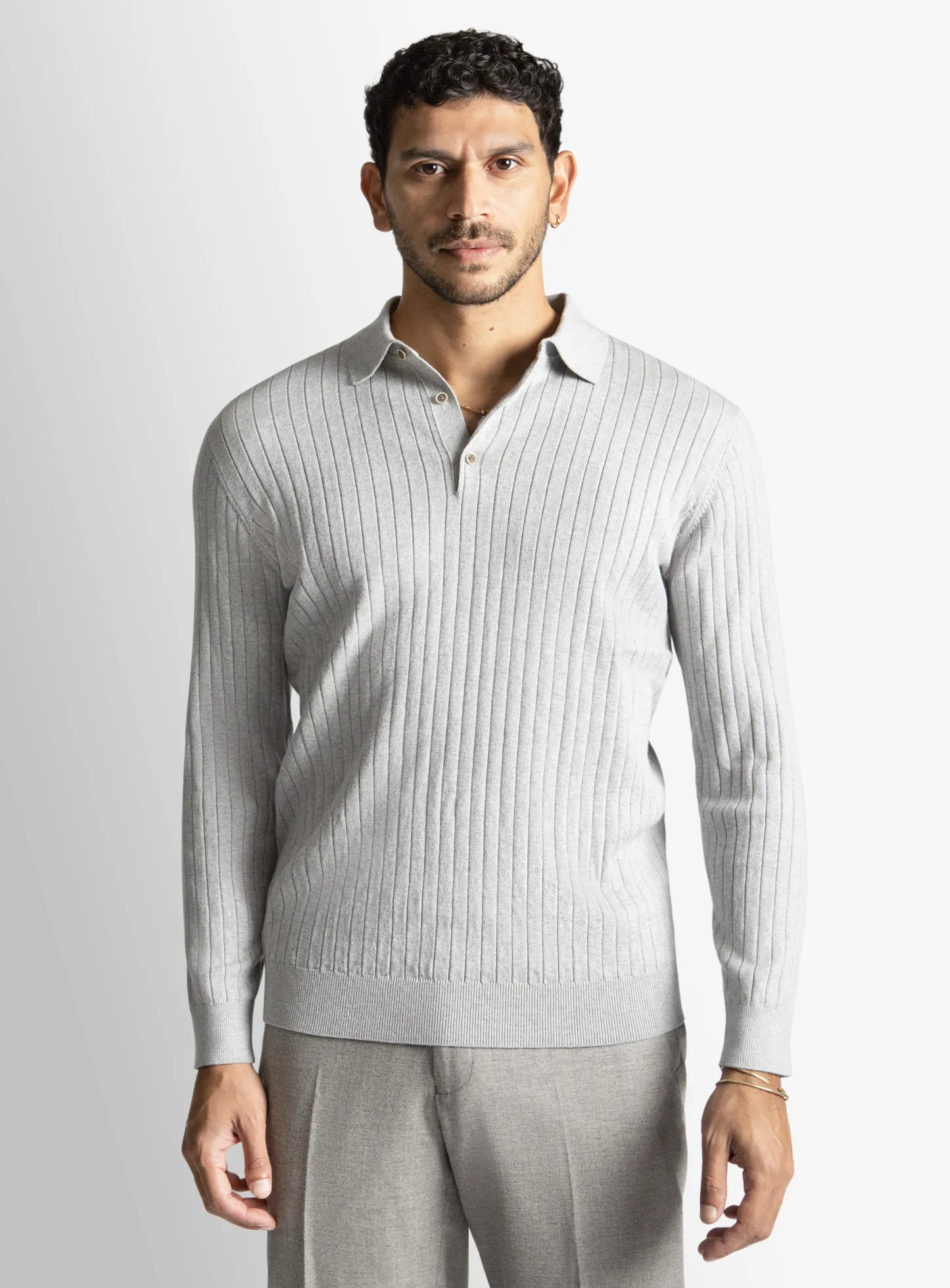 Ash Cotton/Cashmere Fine Rib Knit Polo