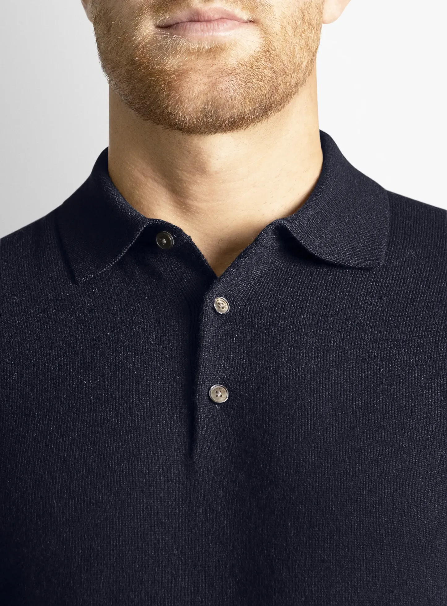 Navy Wool/Cashmere Long Sleeve Knit Polo