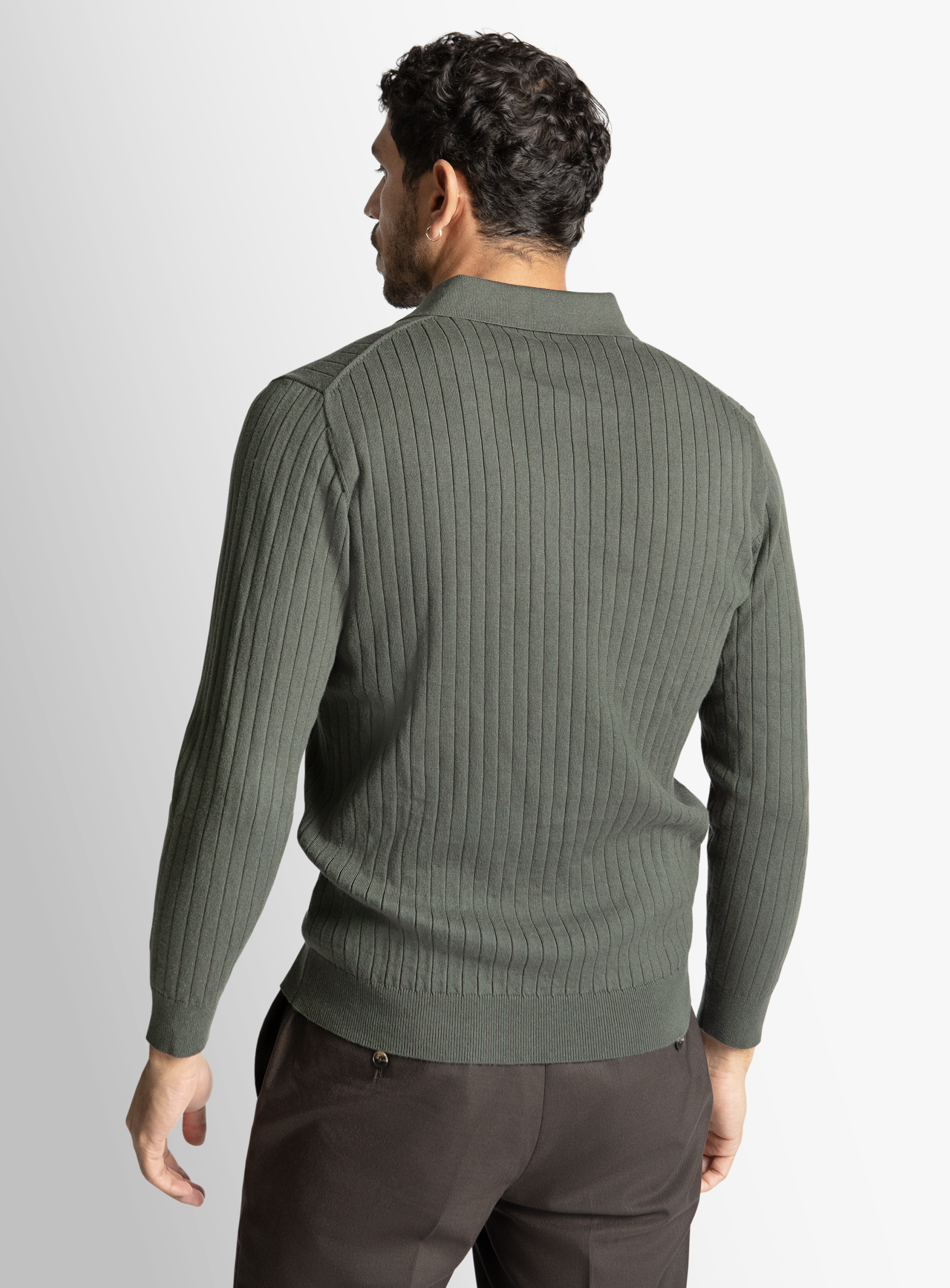 Olive Cotton/Cashmere Fine Rib Knit Polo