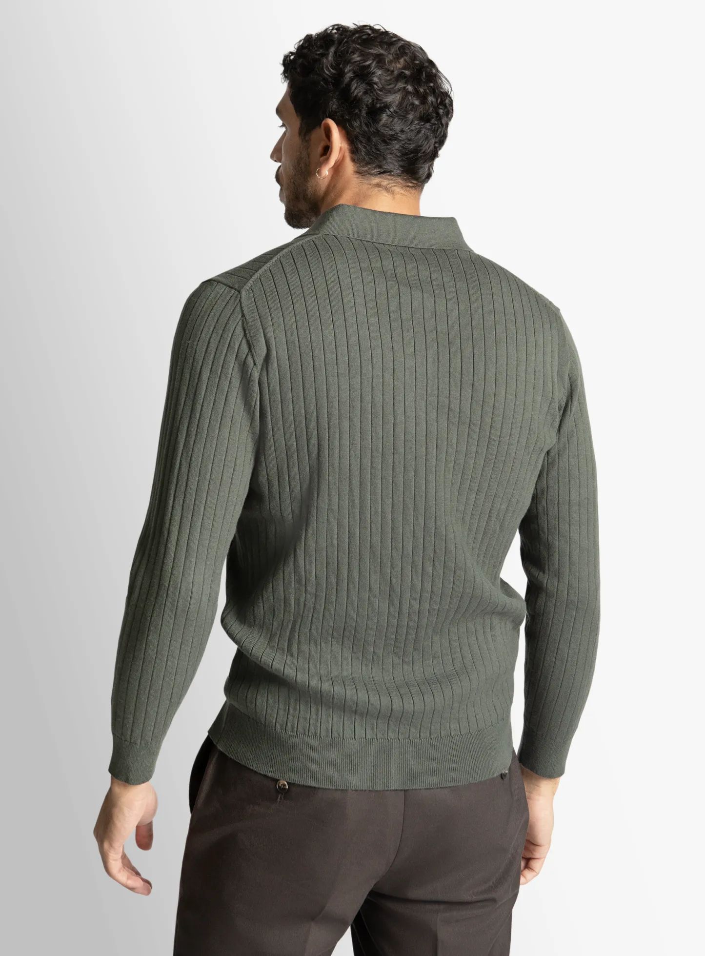 Olive Cotton/Cashmere Fine Rib Knit Polo